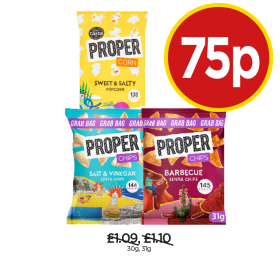 Proper Corn Sweet & Salty, Proper Chips Salt & Vinegar, Barbecue - Any 2 for 75p at Budgens