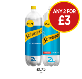Schweppes, Lemonade - Any 2 for £3 at Budgens