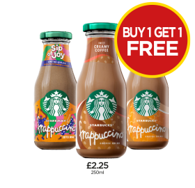 Starbucks Frappuccino Coffee, Caramel, Orange Brownie - Buy 1 Get 1 FREE at Budgens