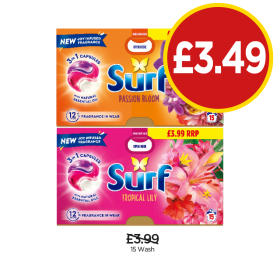 Surf 3 in 1 Capsules Passion Bloom, Tropical Lily - Now Only £3.49 at Budgens
