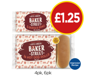 Baker Street Burger Buns, Hot Dog Rolls - Now Only £1.25 at Budgens