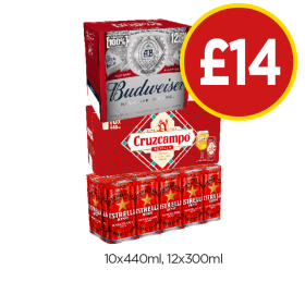 Budweiser, Cruzcampo, Estrella - Now Only £14 at Budgens