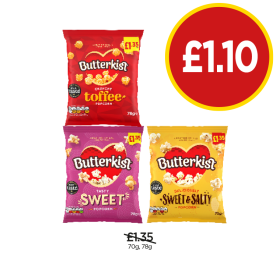 Butterkist Popcorn Toffee, Sweet, Sweet & Salty - Now Only £1.10 at Budgens