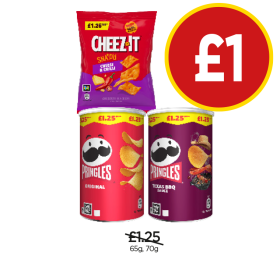 Cheez It Cheese & Chilli, Pringles Original, Texas BBQ Sauce - Now Only £1 at Budgens