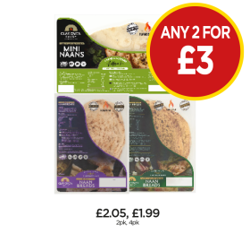 Clay Oven Mini Naans, Plain, Garlic & Coriannder - Any 2 for £3 at Budgens