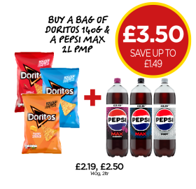 Doritos Chilli Heatwave, Cool Original, Cheese, Pepsi Diet, Max, Cherry - Now Only Buy A Bag of Doritos & A Pepsi Max for £3.50 at Budgens