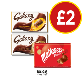 Galaxy Smooth Caramel, Milk, Maltesers - Now Only £2 at Budgens