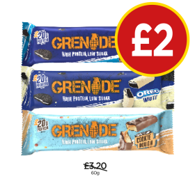 Grenade Protein Bar Oreo, White, Cookie Dough - Now Only £2 at Budgens