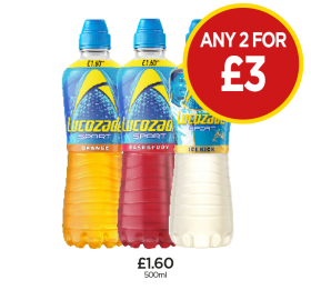 Lucozade Sport Orange, Raspberry, Ice Kick - Any 2 for £3 at Budgens