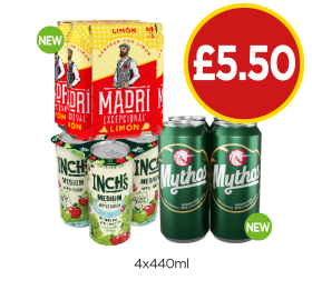 Madri Limon, Inch's, Mythos - Now Only £5.50 at Budgens
