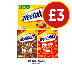 Weetabix, Crispy Minis Chocolate, Caramelised Biscuit - Now Only £3 at Budgens