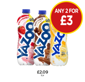 Yazoo Strawberry, Chocolate, Banana - Any 2 for £3 at Budgens
