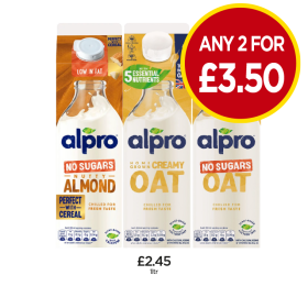 Alpro Almond No Sugars, Creamy Oat, No Sugars - Any 2 for £3.50 at Budgens