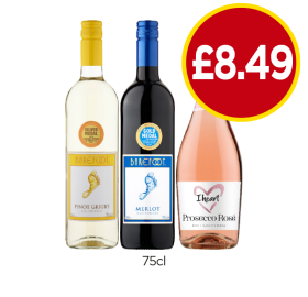 Barefoot Pinot Grigio, Merlot, I Heart Prosecco Rosé - Now Only £8.49 at Budgens