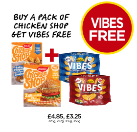 BirdsEye Chicken Shop Salt & Pepper Goujons, Ultimate Fillet Burger, McCain Vibes Salt & Vinegar, Chilli - Now Only Buy Pack of Chicken Shop Get Vibes FREE at Budgens