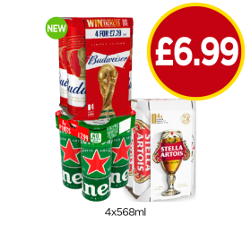 Budweiser, Heineken, Stella Artois - Now Only £6.99 at Budgens