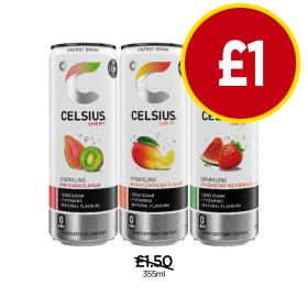 Celsius Sparkling Guava & Kiwi, Mango lemonade, Strawberry & Watermelon - Now Only £1 at Budgens
