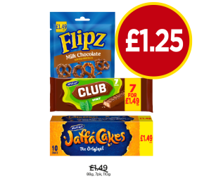 Flipz Milk Chocolate, Club Mint, Jaffa Cakes - Now Only £1.25 at Budgens
