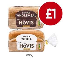 Hovis Simple Wholemeal, Simple White - Now Only £1 at Budgens