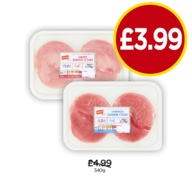 Jack's Smoked Gammon Steaks, Unsmoked - Now Only £3.99 at Budgens