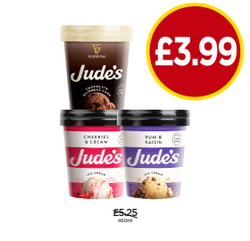 Jude's Guinness Chocolate Cake, Cherries & Cream, Rum & Raisin - Now Only £3.99 at Budgens