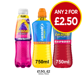Lucozade Energy Grafrutti, Orange, Raspberry - Any 2 for £2.50 at Budgens