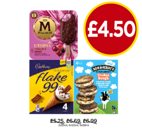 Magnum Utopia Double Cherry, Cadbury Flake 99, Ben & Jerry's Cookie Dough - Now Only £4.50 at Budgens