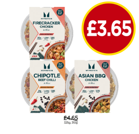 My Protein Firecracker Chicken, Chipotle Beef Chilli, Asian BBQ Chicken - Now Only £3.65 at Budgens