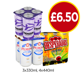 Strongbow Dark Fruits, Peroni, Desperados - Now Only £6.50 at Budgens