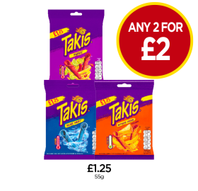 Takis Fuego, Blue Heat, Intense Mango - Any 2 for £2 at Budgens