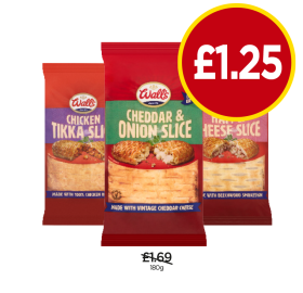 Walls Chicken Tikka Slice, Cheddar & Onion Slice, Ham & Cheese Slice - Now Only £1.25 at Budgens