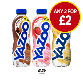 Yazoo Chocolate, Strawberry, Banana - Any 2 for £2 at Budgens