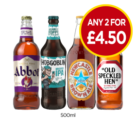 Abbot, Hobgoblin, Newcastle Brown Ale, Old Speckled Hen - Any 2 for £4.50 at Budgens