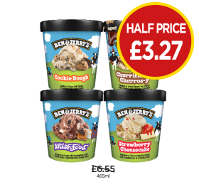 Ben & Jerry's Cookie Dough, Churrifically, Phish Food, Strawberry Cheesecake - Now Only Half Price £3.27 at Budgens