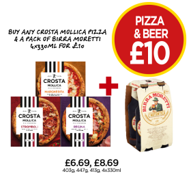 Crosta Mollica Margherita, Stromboli, Regina, Moretti - Buy Any Crosta Mollica Pizza & A Pack of Moretti for £10 at Budgens