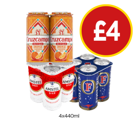 Cruzcampo Orange, Amstel, Fosters - Now Only £4 at Budgens