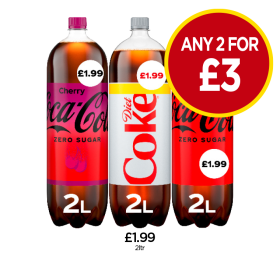Diet Coke, Coca Cola Zero, Cherry - Any 2 for £3 at Budgens