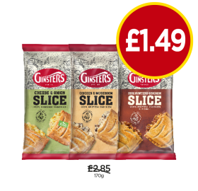 Ginsters Slice Chicken & Mushroom, Cheese & Onion, BBQ Hunters Chicken - Now Only £1.49 at Budgens