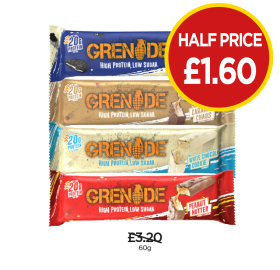 Grenade Oreo White, Caramel Chads, White Chocolate Cookie, Peanut Nutter - Now Only Half Price £1.60 at Budgens