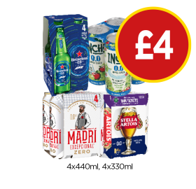 Heineken 0.0, Inch's 0.0, Madri Zero, Stella Artois 0.0 - Now Only £4 at Budgens