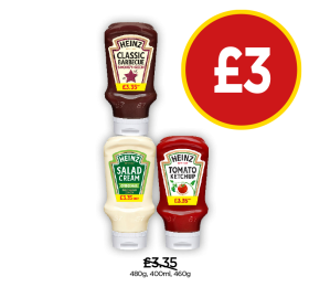 Heinz Classic Barbecue, Salad Cream, Tomato Ketchup - Now Only £3 at Budgens