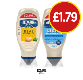 Hellmann's Mayonnaise Real, Light - Now Only £1.79 at Budgens