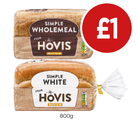 Hovis Simple White, Wholemeal - Now Only £1 at Budgens