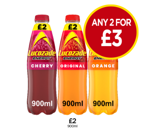 Lucozade Cherry, Original, Orange - Any 2 for £3 at Budgens