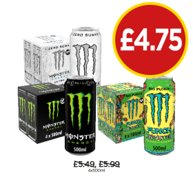 Monster Energy Original, Ultra, Punch - Now Only £4.75 at Budgens