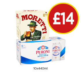 Moretti, Peroni - Now Only £14 at Budgens