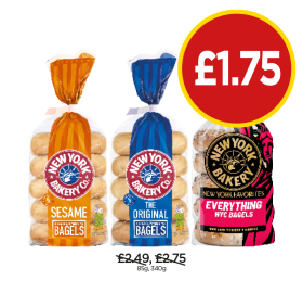 New York Co Bagels Sesame, Original, Everything NYC Bagels - Now Only £1.75 at Budgens