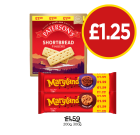 Paterson's Shortbread, Maryland Double Choc, Choc Chip - Now Only £1.25 at Budgens