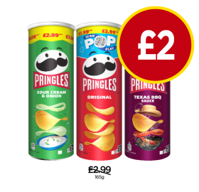 Pringles Sour Cream & Onion, Original, Texas BBQ Sauce - Now Only £2 at Budgens