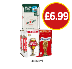 San Miguel, Stella Artois, Budweiser - Now Only £6.99 at Budgens